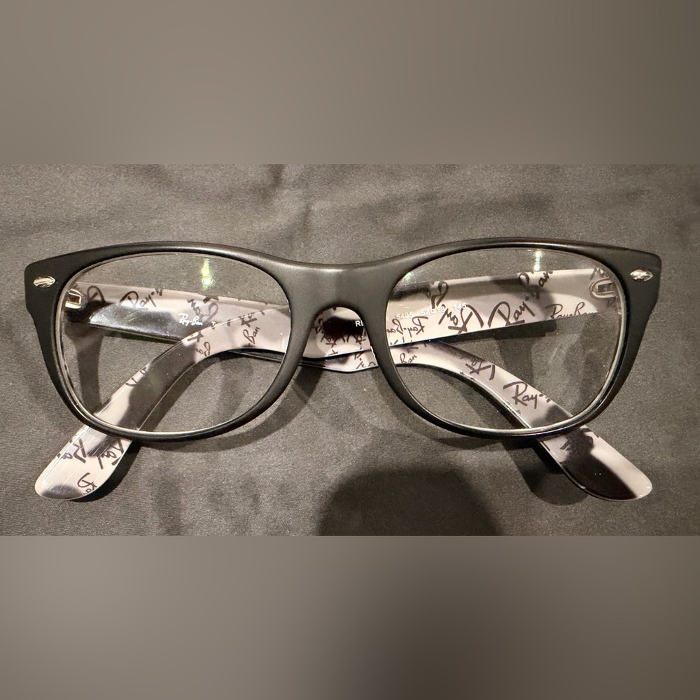 Ray-Ban White Script-Print Inner Temple Optical Frames